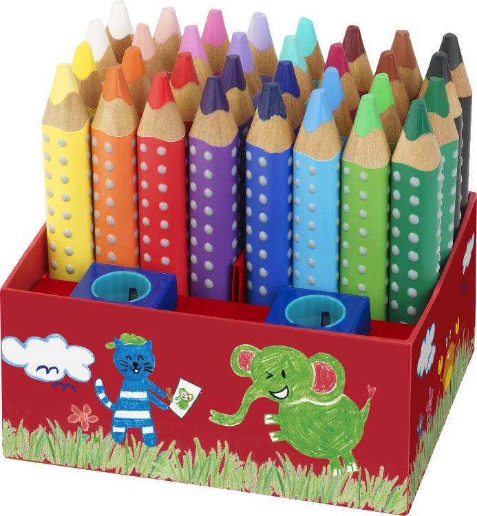 Kredki grippy opakowanie przedszkolne 32 szt. (2 szt. x 16 kol.) + 2 temperówki Faber-Castell – zdjęcie 2