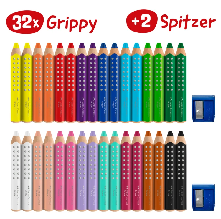 Kredki grippy opakowanie przedszkolne 32 szt. (2 szt. x 16 kol.) + 2 temperówki Faber-Castell – zdjęcie 3