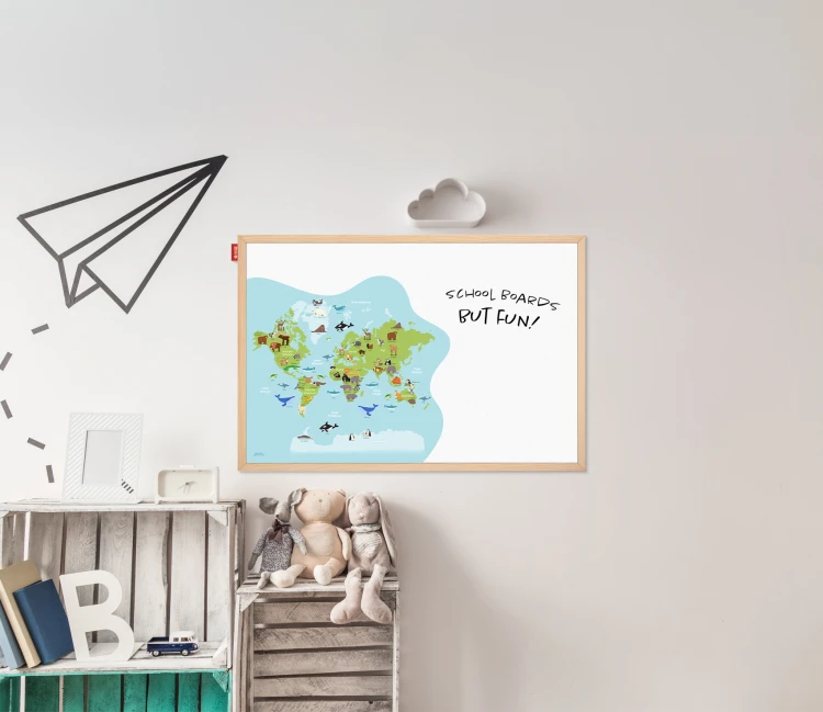 Tablica edukacyjna MemoBe, WHITEBOARDGAME: Animal adventure!, nadruk MAPA ŚWIATA ZE ZWIERZĘTAMI, wersja PL, rama drewnia – zdjęcie 5