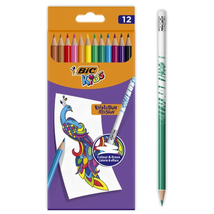 Kredki ołówkowe z gumką 12kol/180 Kids Evolution Illusion BIC 987868 – zdjęcie 2
