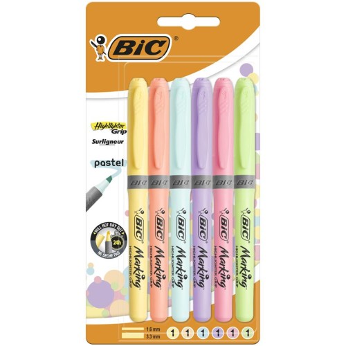 Zakreślacz 6kol pastel grip B/C BIC 992561