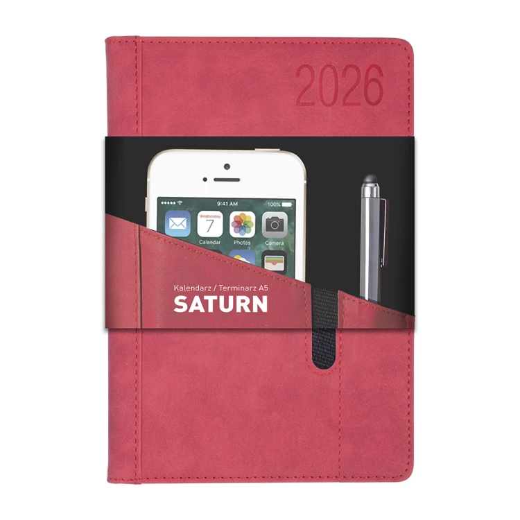 Kalendarz książkowy A5 oprawa twarda Saturn czerwony OPUS 808878 – zdjęcie 4