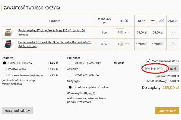 Zawartość koszyka